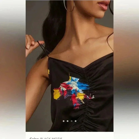 NWT new Anthropologie equipment Lexi ruched cami black medium sleeveless top - Picture 8 of 17